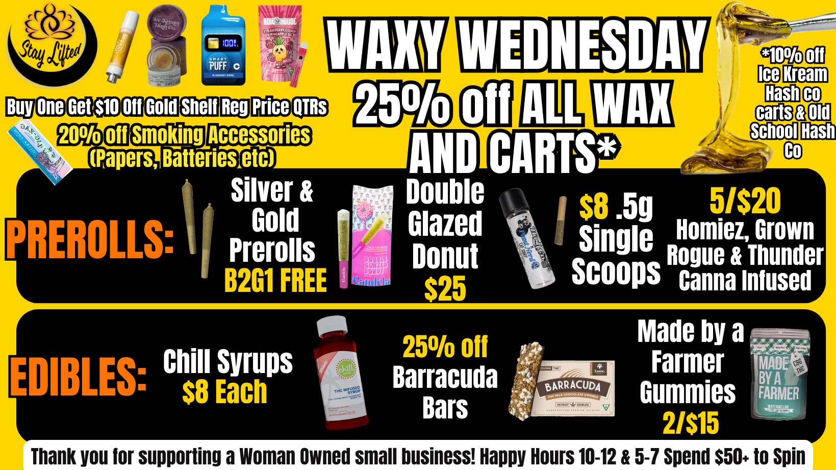 Stay Lifted WAXY WEDNESDAY 25% off Carts & Concentrates!