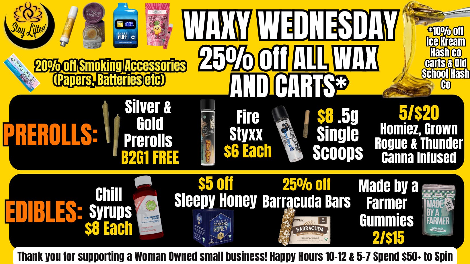Stay Lifted WAXY WEDNESDAY 25% off Carts & Concentrates!