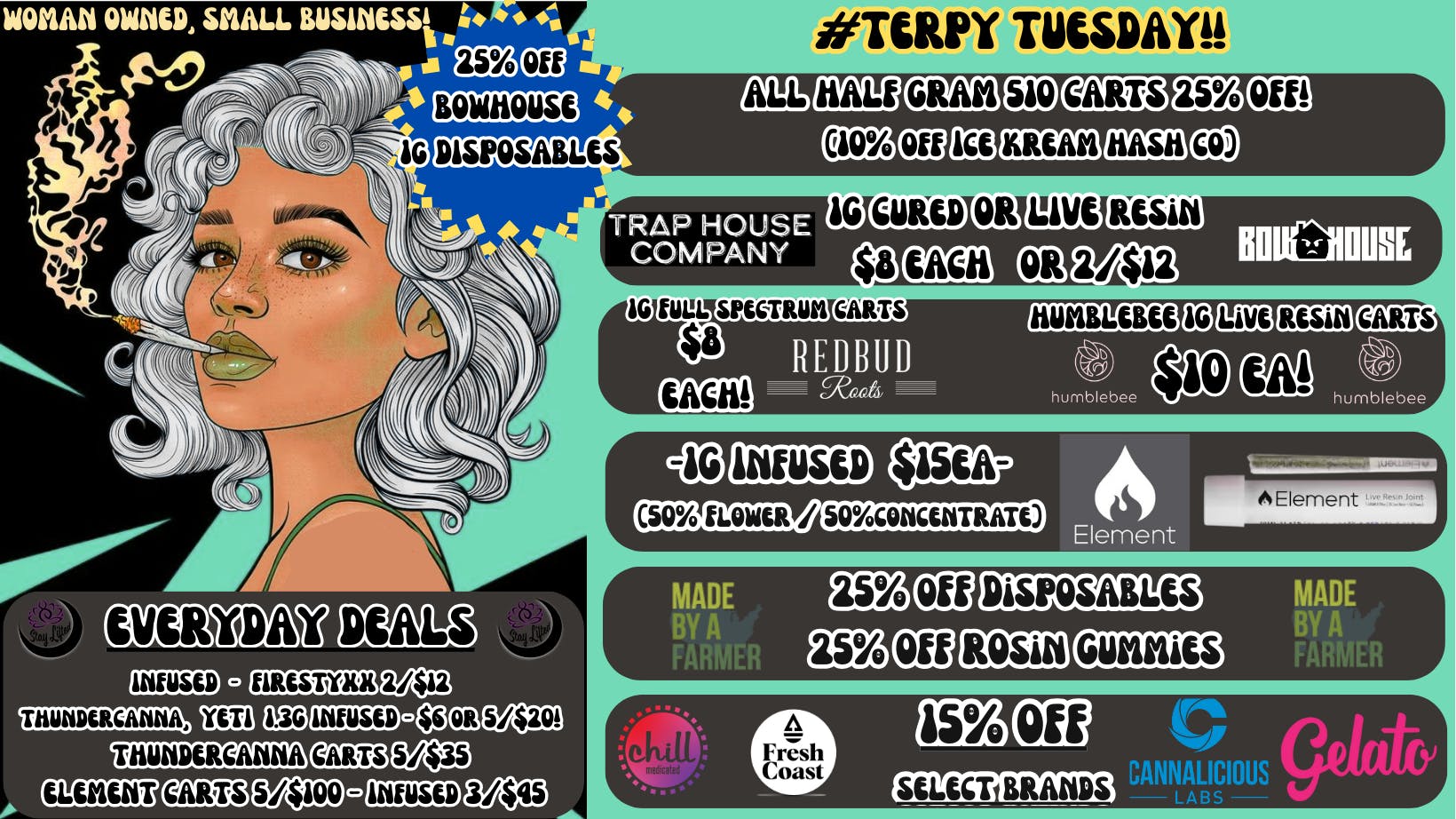 Stay Lifted 15% off select brands! Flower deals! +more!