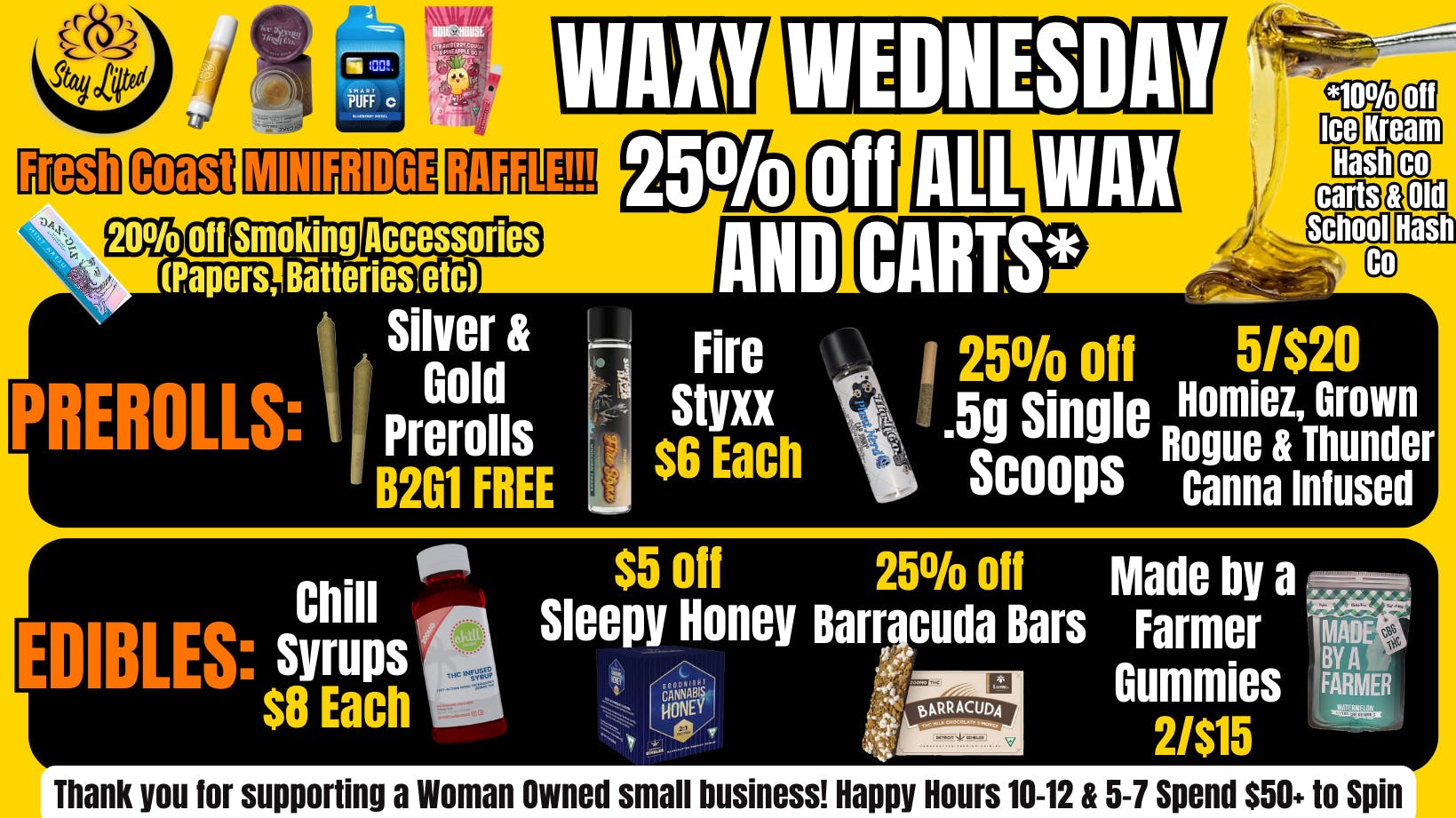 Stay Lifted WAXY WEDNESDAY 25% off Carts & Concentrates!