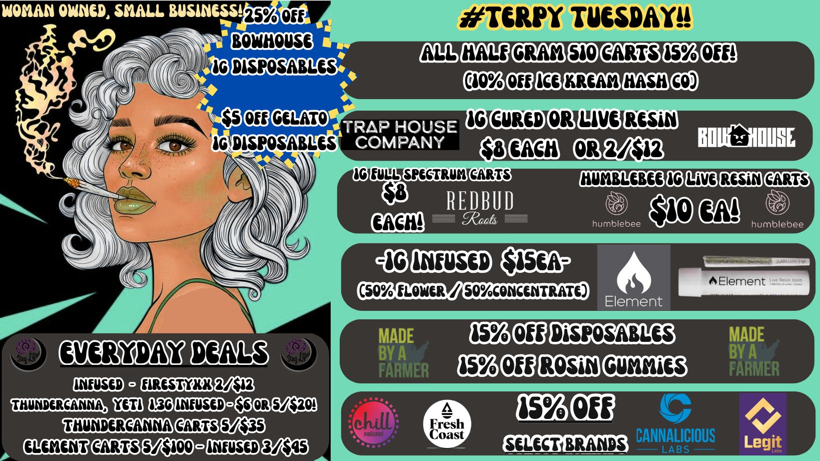 Stay Lifted 15% off select brands! Flower deals! +more!