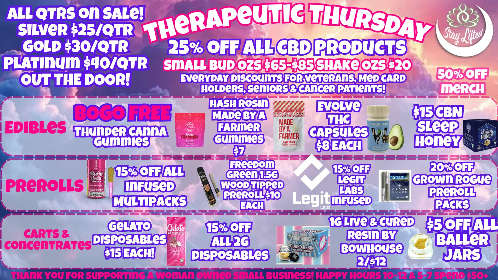 Stay Lifted Therapeutic Thursday ALL QTRS ON SALE!