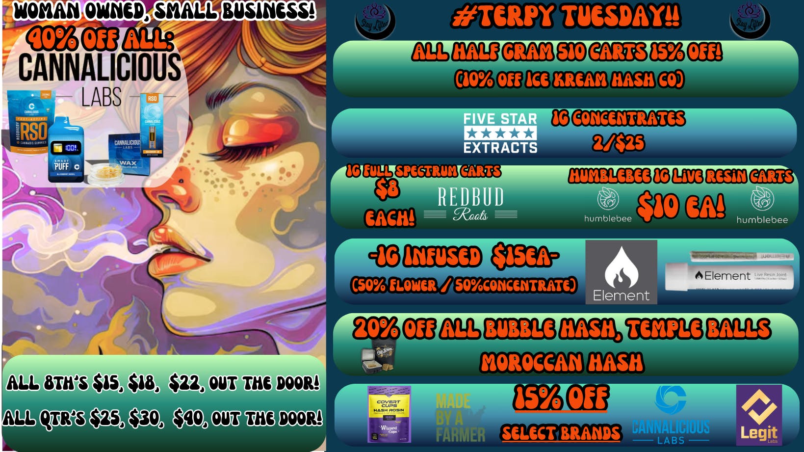Stay Lifted 15% off select brands! Flower deals! +more!