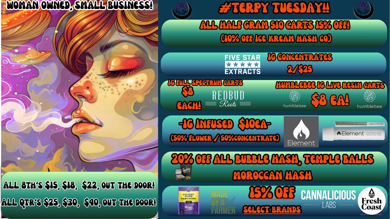 Stay Lifted 15% off select brands! Flower deals! +more!