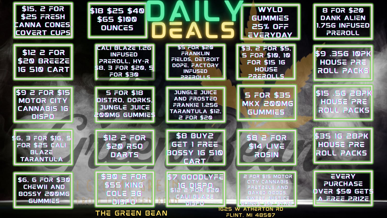 Green Bean DAILY DEALS AT THE GREEN BEAN
