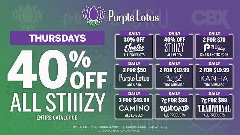 Purple Lotus Patient Center - San Jose Thursdays | 40% Off All Stiiizy