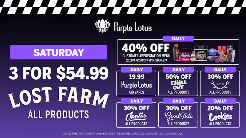 Purple Lotus Patient Center - San Jose 3 For $54.99 Lost Farm