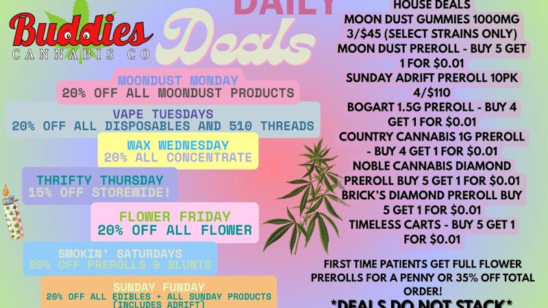 Buddies Cannabis Co NEW DAILY DEALS!!