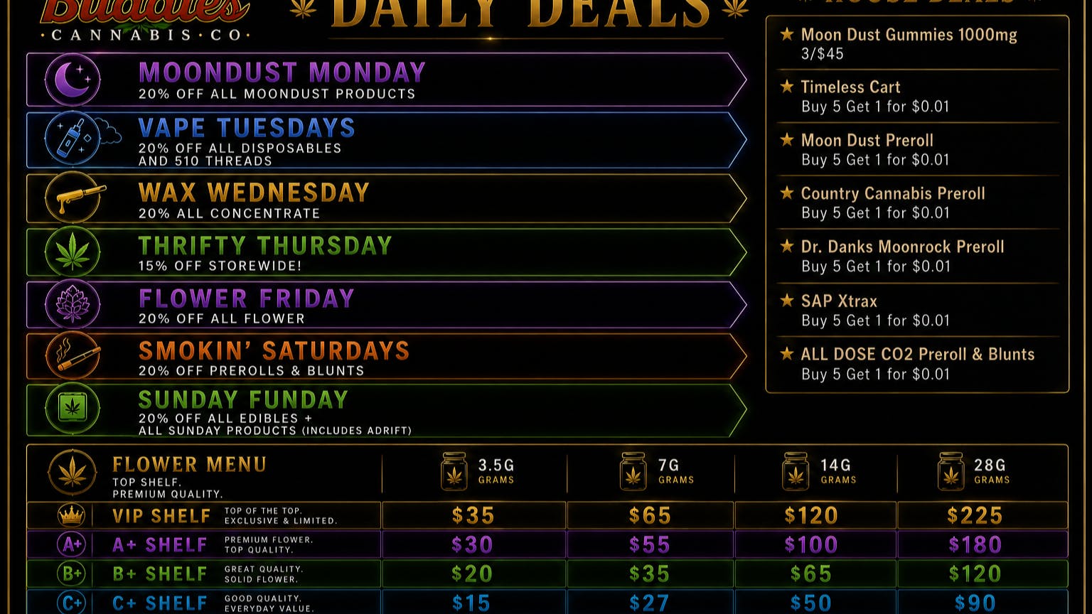 Buddies Cannabis Co DAILY DEALS AND NEW PATIENT DEAL!!!!!