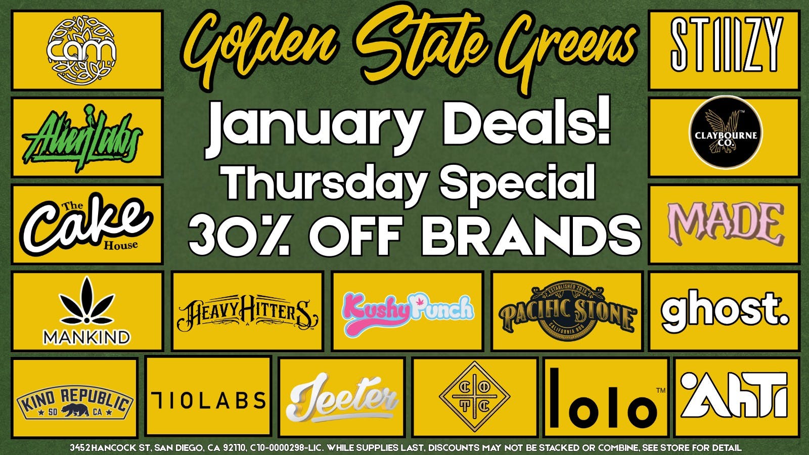 Golden State Greens Point Loma - Gaslamp THURSDAY - 30% OFF SELECT BRANDS