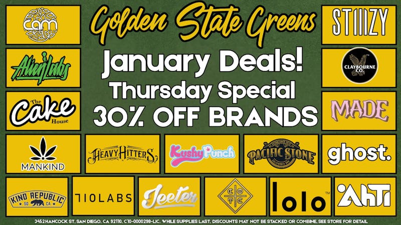 Golden State Greens Point Loma - Pacific Beach THURSDAY - 30% OFF SELECT BRANDS