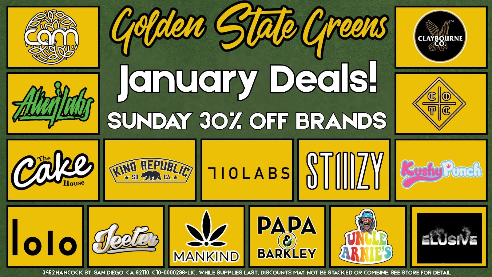 Golden State Greens Point Loma - Ocean Beach SUNDAY - 30% OFF SELECT BRANDS!