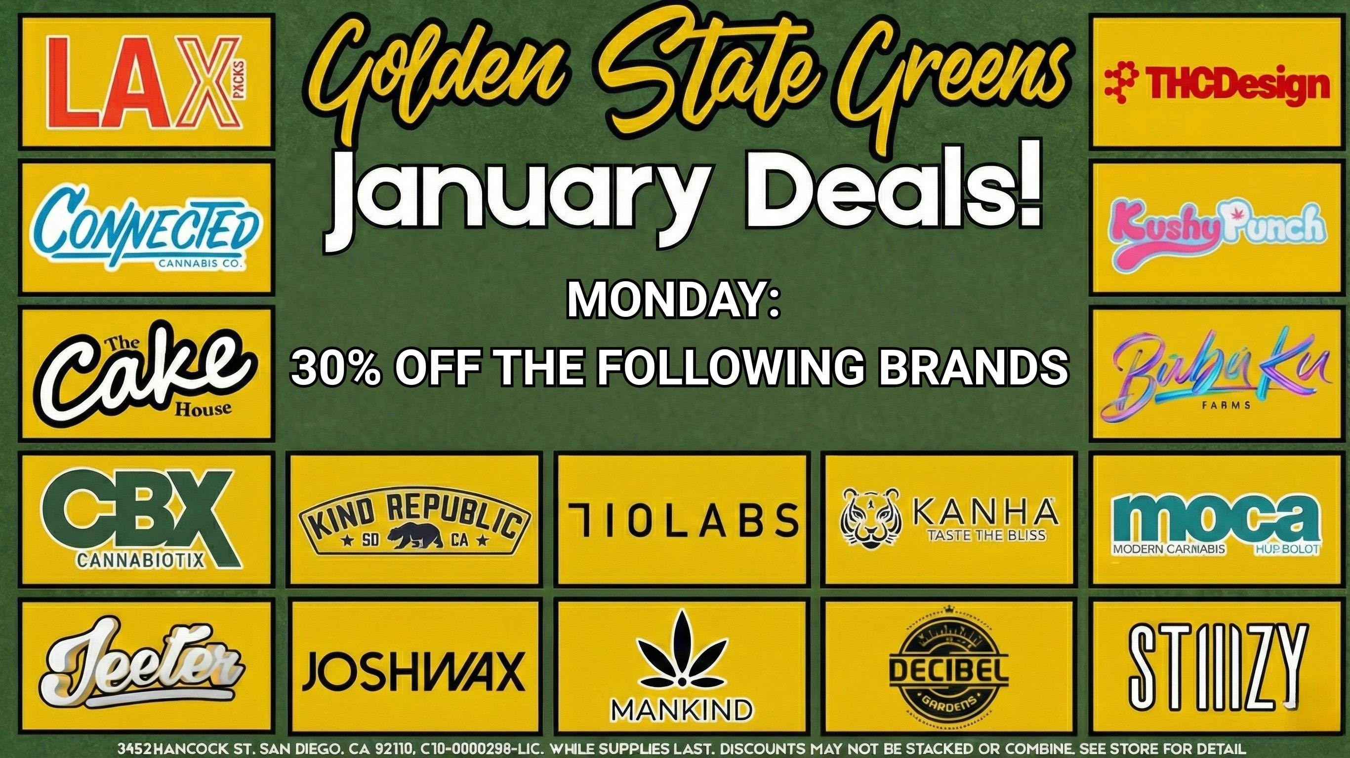 Golden State Greens Point Loma - Gaslamp MONDAY -30% OFF SELECT BRANDS!