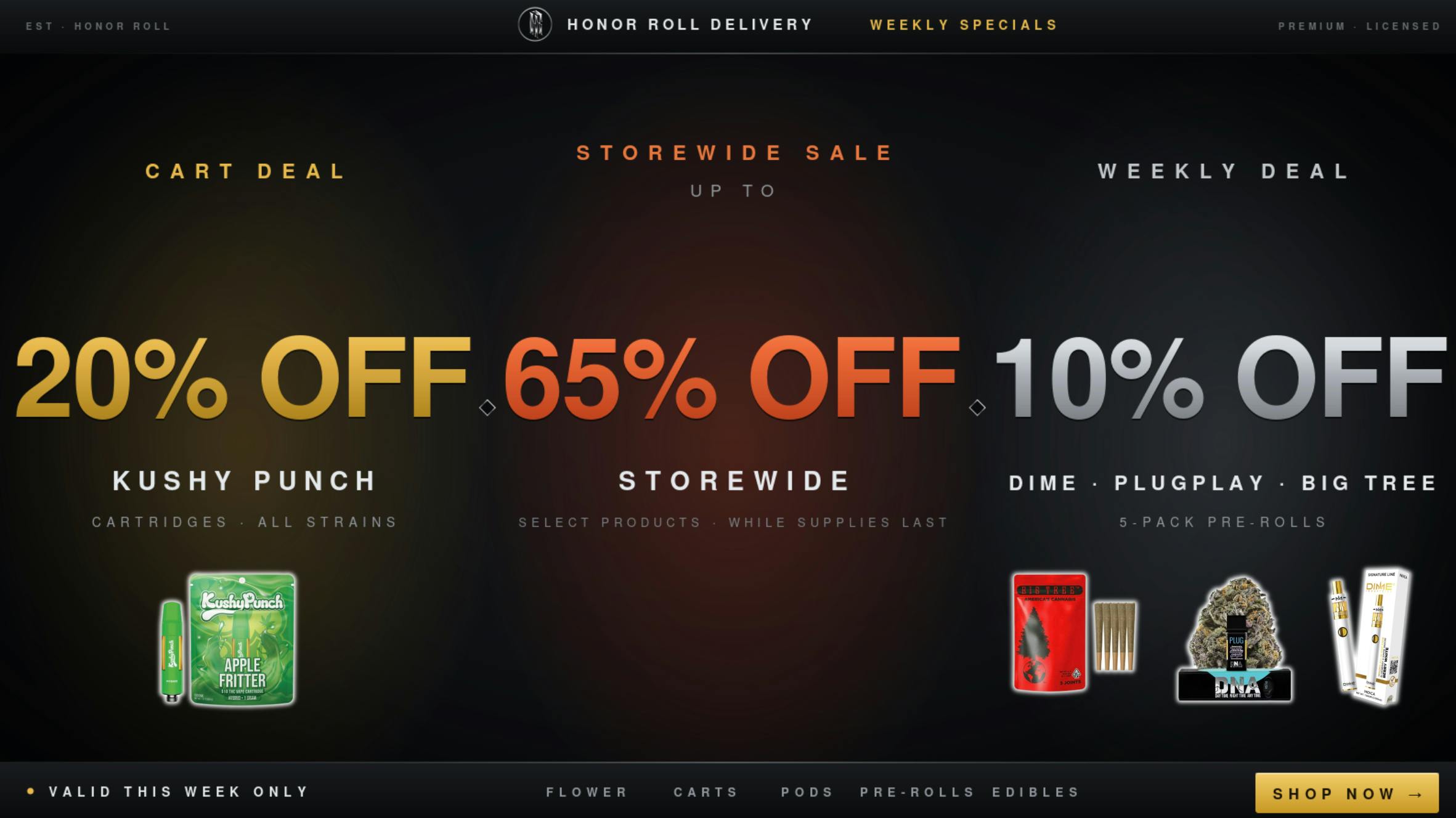 Honor Roll Delivery UP TO 65% OFF STOREWIDE + 20% OFF SELECT BRANDS