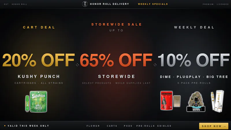 Honor Roll Delivery UP TO 65% OFF STOREWIDE + 20% OFF SELECT BRANDS