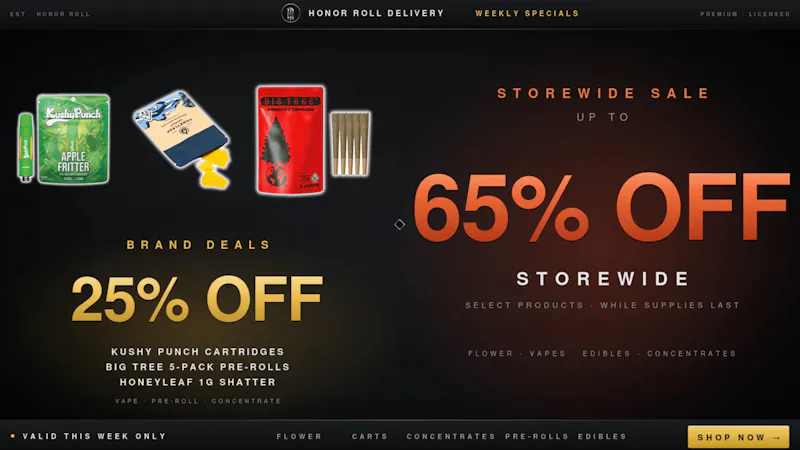 Honor Roll Delivery UP TO 65% OFF STOREWIDE + 25% OFF SELECT BRANDS