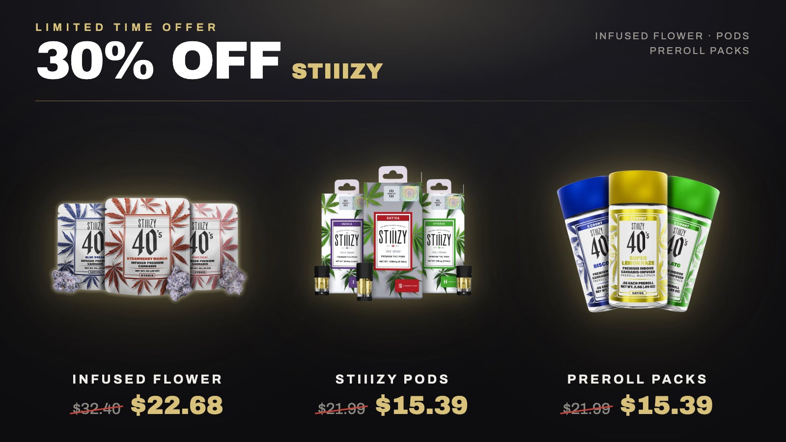 Honor Roll Delivery 30% OFF STIIIZY ❤️