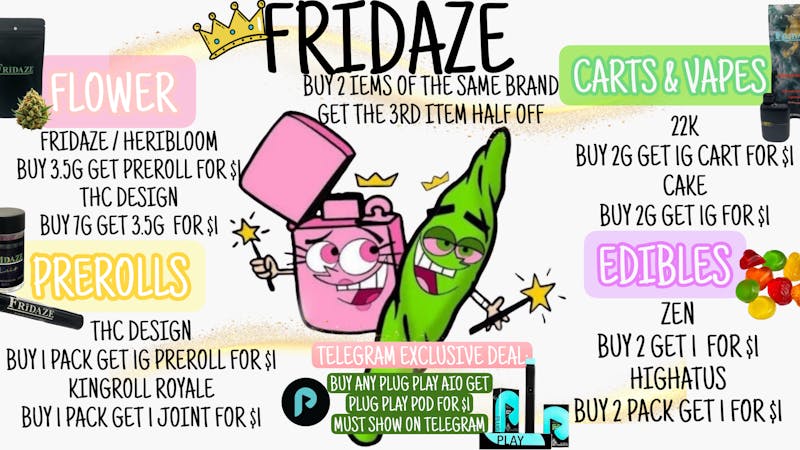 FRIDAZE - Previously Hazel MONDAY DEALS & DISCOUNTS