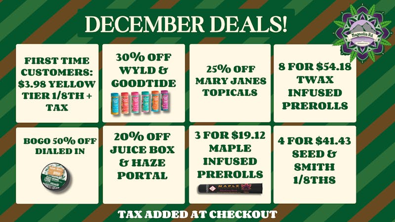 Magnolia Road Cannabis Co. - Trinidad Holidaze Deals, 30% Off WYLD & GT!