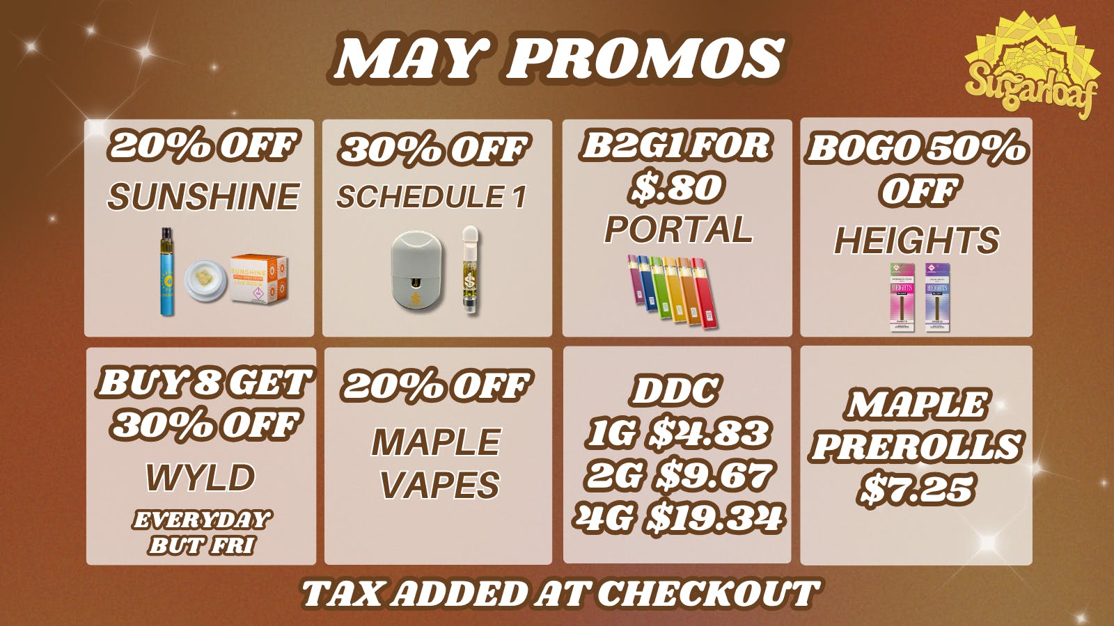 SugarLoaf 30% Off Schedule 1, 20% Off Maple Vapes & More