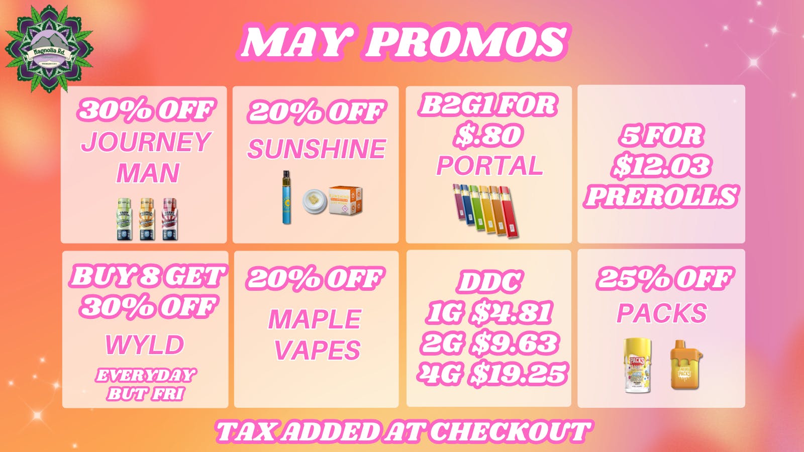 Magnolia Road Cannabis Co. - Boulder 20% Off Sunshine, 25% Off Packs & More