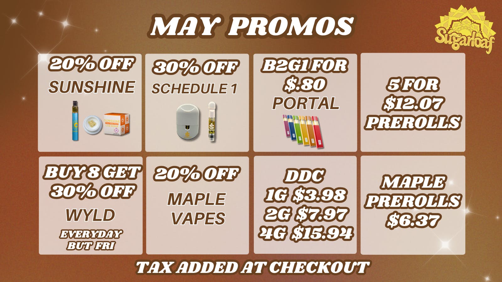 SugarLoaf 30% Off Schedule 1, 20% Off Maple Vapes & More