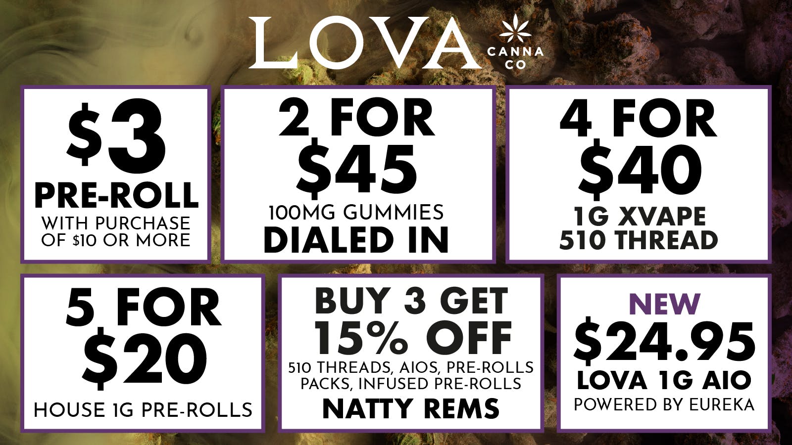 LOVA Downtown $3 Joint | 4/$40 1g 510 Thread | $24.95 1g AIO
