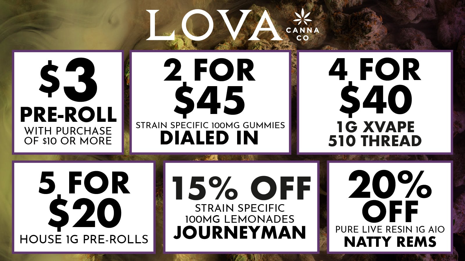 LOVA Downtown $3 Joint | 4/$40 1g 510 Thread | 20% Off 1g AIO