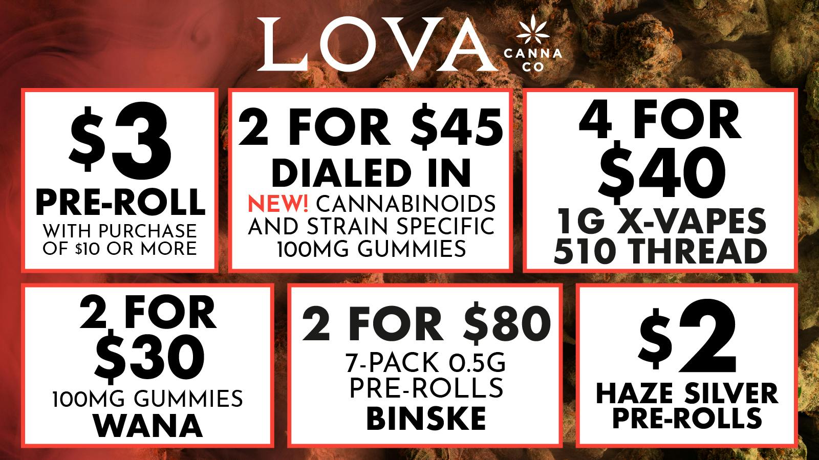 LOVA Downtown $2 Joint | 4/$40 1g 510 Thread | 2/$30 Wana
