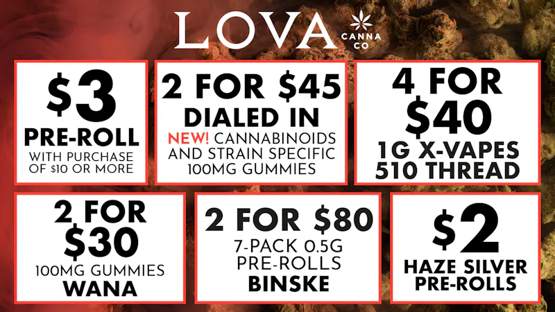 LOVA Downtown $2 Joint | 4/$40 1g 510 Thread | 2/$30 Wana