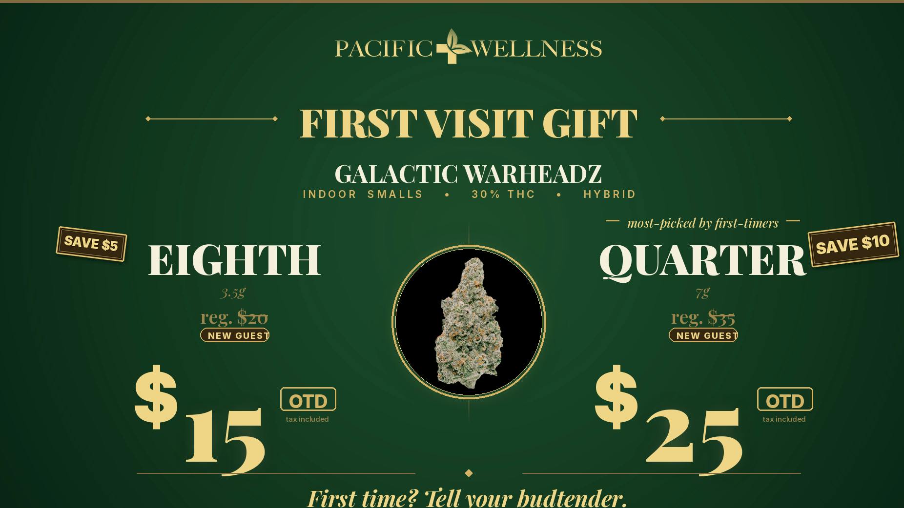 Pacific Wellness $15 Indoor Eighth or $25 Quarter