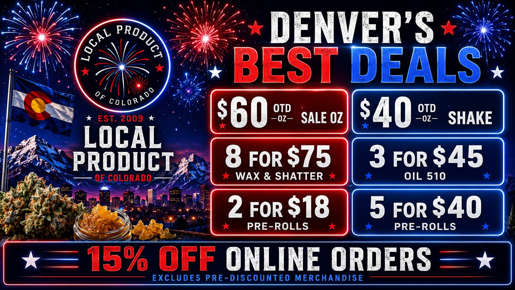 Local Product of Colorado (Recreational) 3 For $45 1G Carts Plus Daily Deals