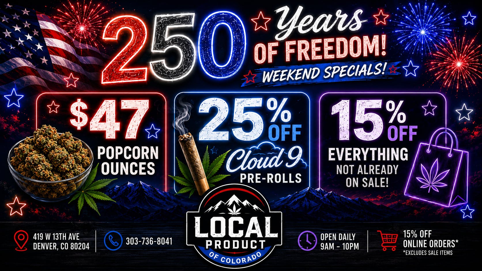 Local Product of Colorado (Recreational) $40 Shake Ounces PLUS Daily Specials