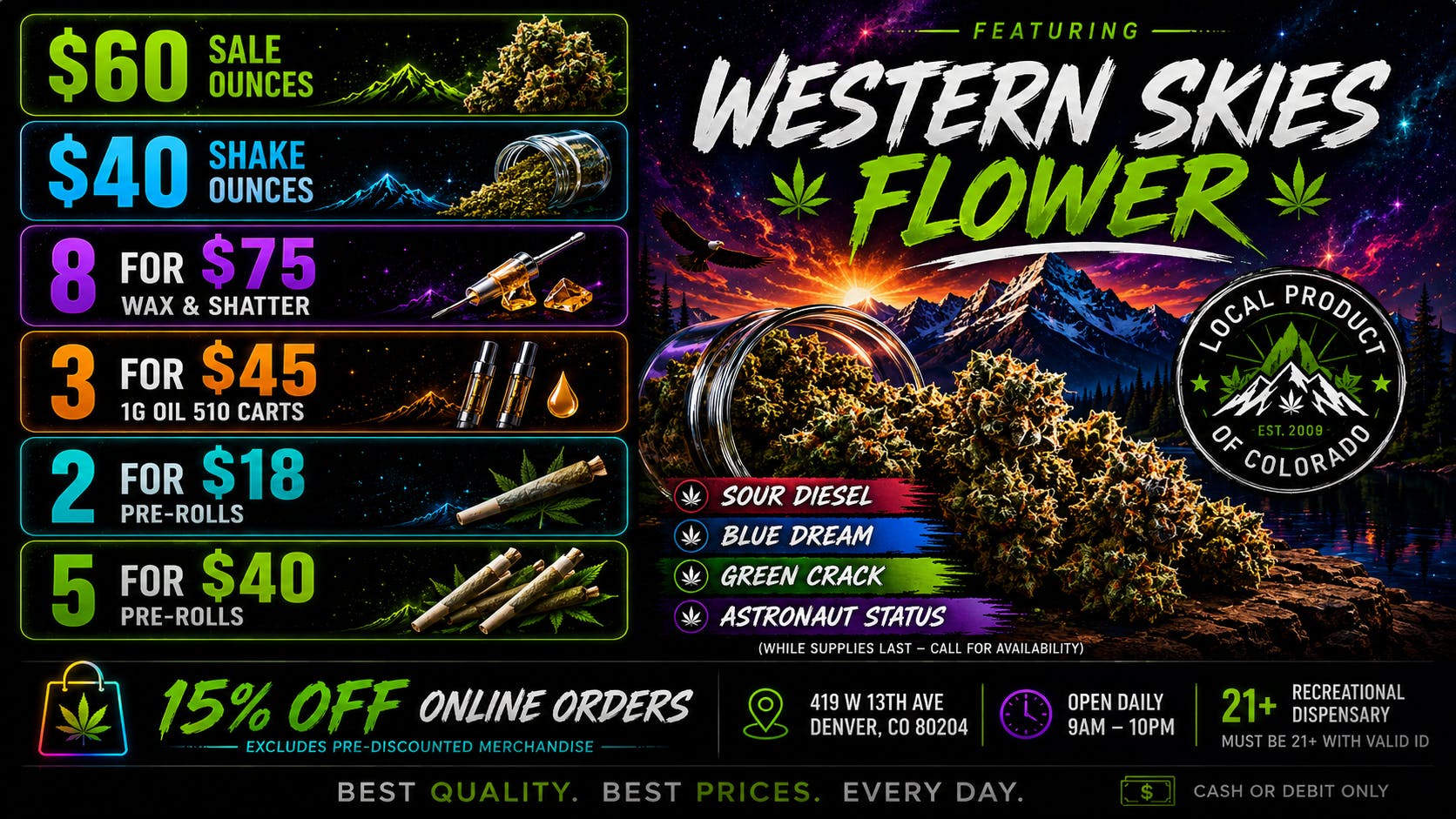 Local Product of Colorado (Recreational) 3 For $45 1G Carts Plus Daily Deals