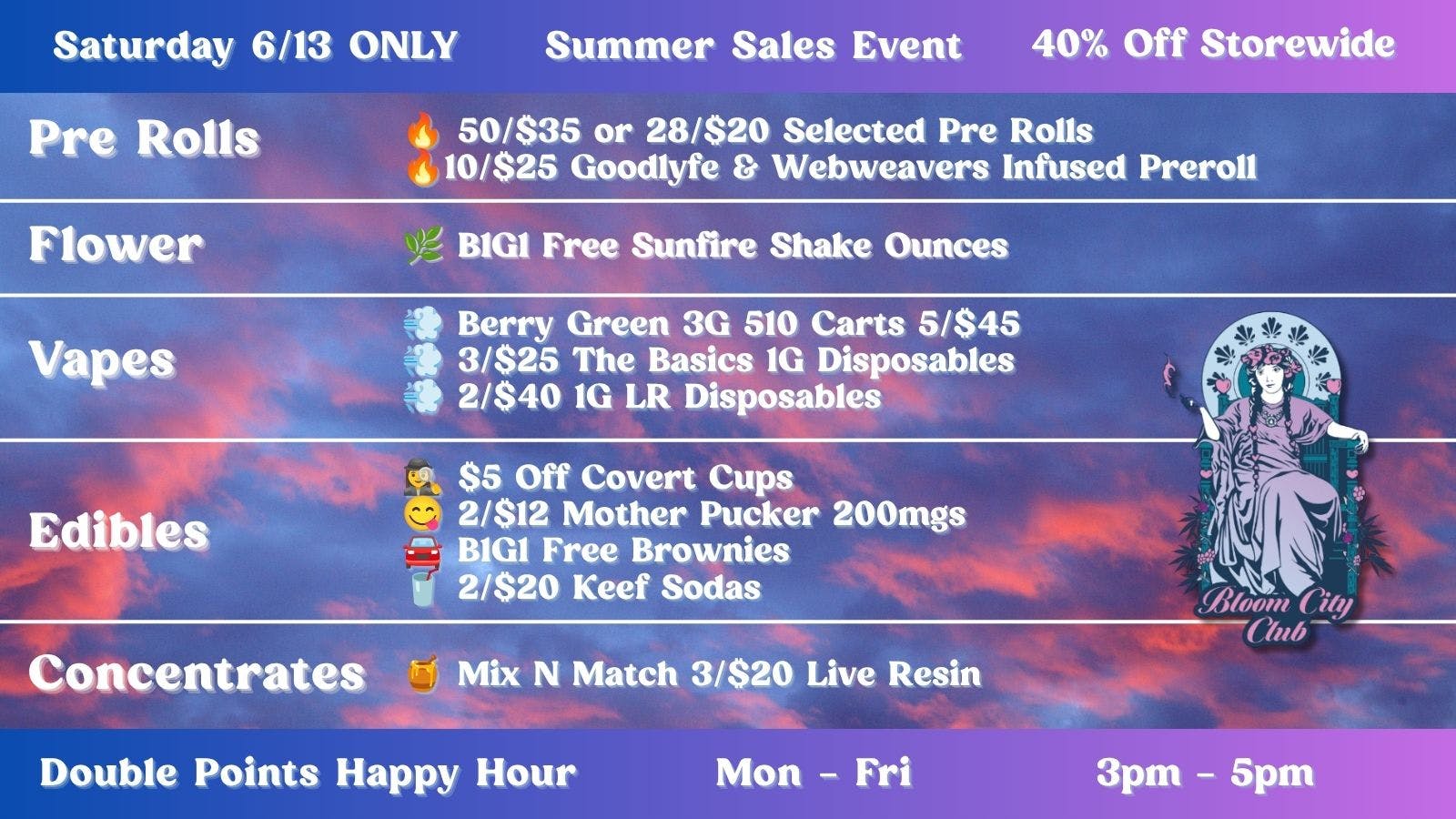 Bloom City Club Sturgis 🌻 Bloom Summer is NOW! Happy Hour & HUGE SALES 🤑