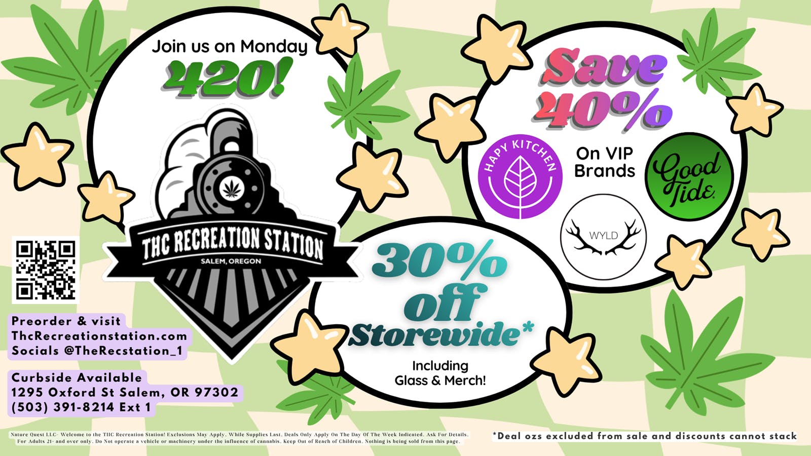 THC Recreation Station Salem Hapy 420! 30% Storewide & Select Brands 40% Off!