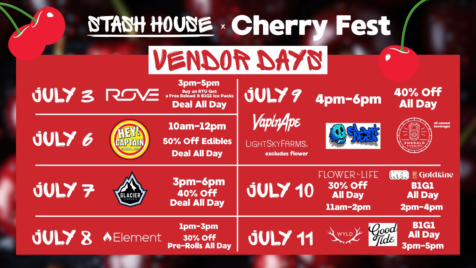 Stash House Cherry Fest Vendor Days!