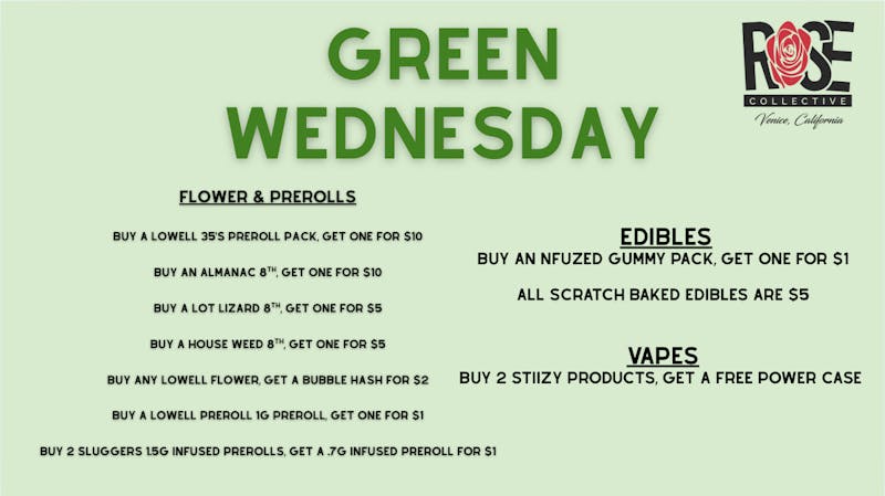 Rose Collective Cannabis & Weed Dispensary Green WEDNESDAY Deals