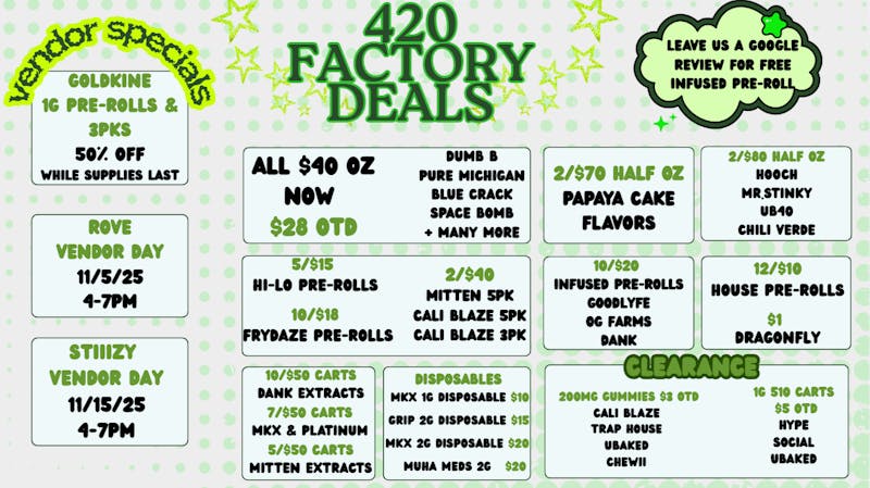 420 Factory - NOW REC 420 Factory Daily Deals