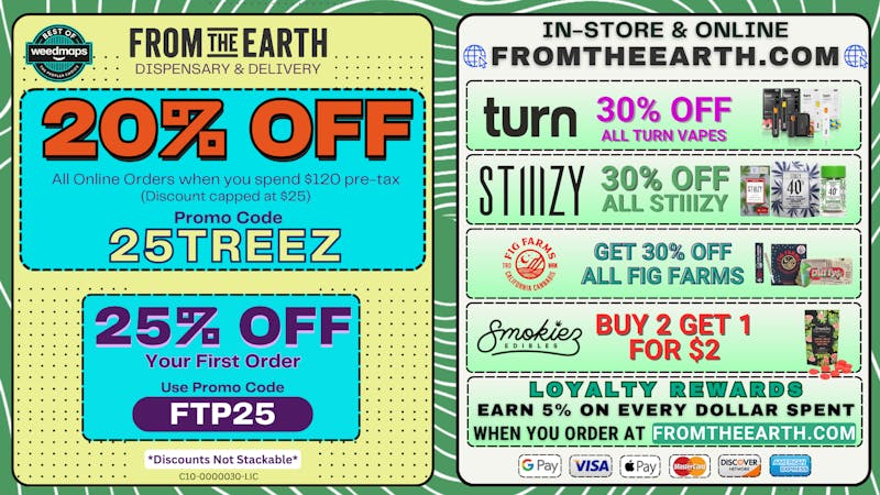 From the Earth – Delivery and Dispensary – Port Hueneme, Ventura County 20% Off Orders & 25% Off FTP