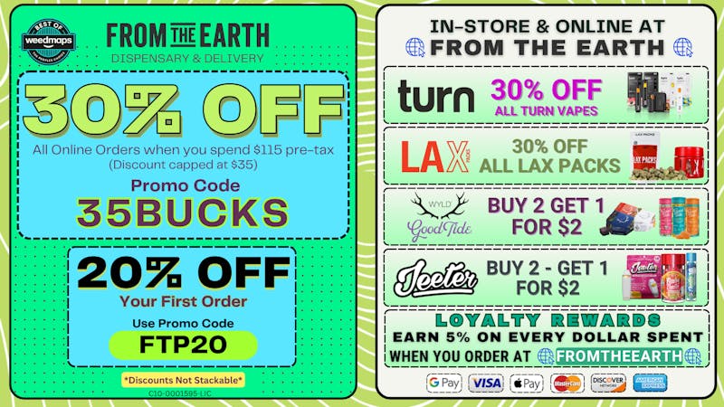 From the Earth – Delivery and Dispensary – Aliso Viejo / Laguna Niguel 30% Off Orders & 20% Off FTP
