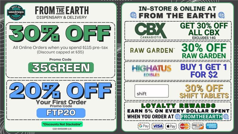 From the Earth – Delivery and Dispensary - Rancho Santa Margarita 30% Off Orders & 20% Off FTP