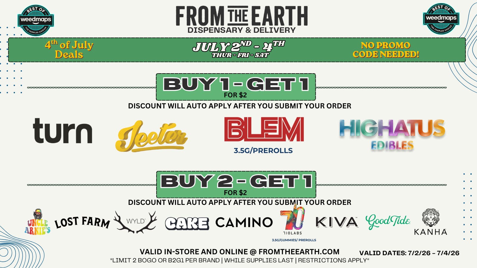 From the Earth - Delivery - Thousand Oaks 40% Off & BOGO on Top Brands - 4th of July Sale