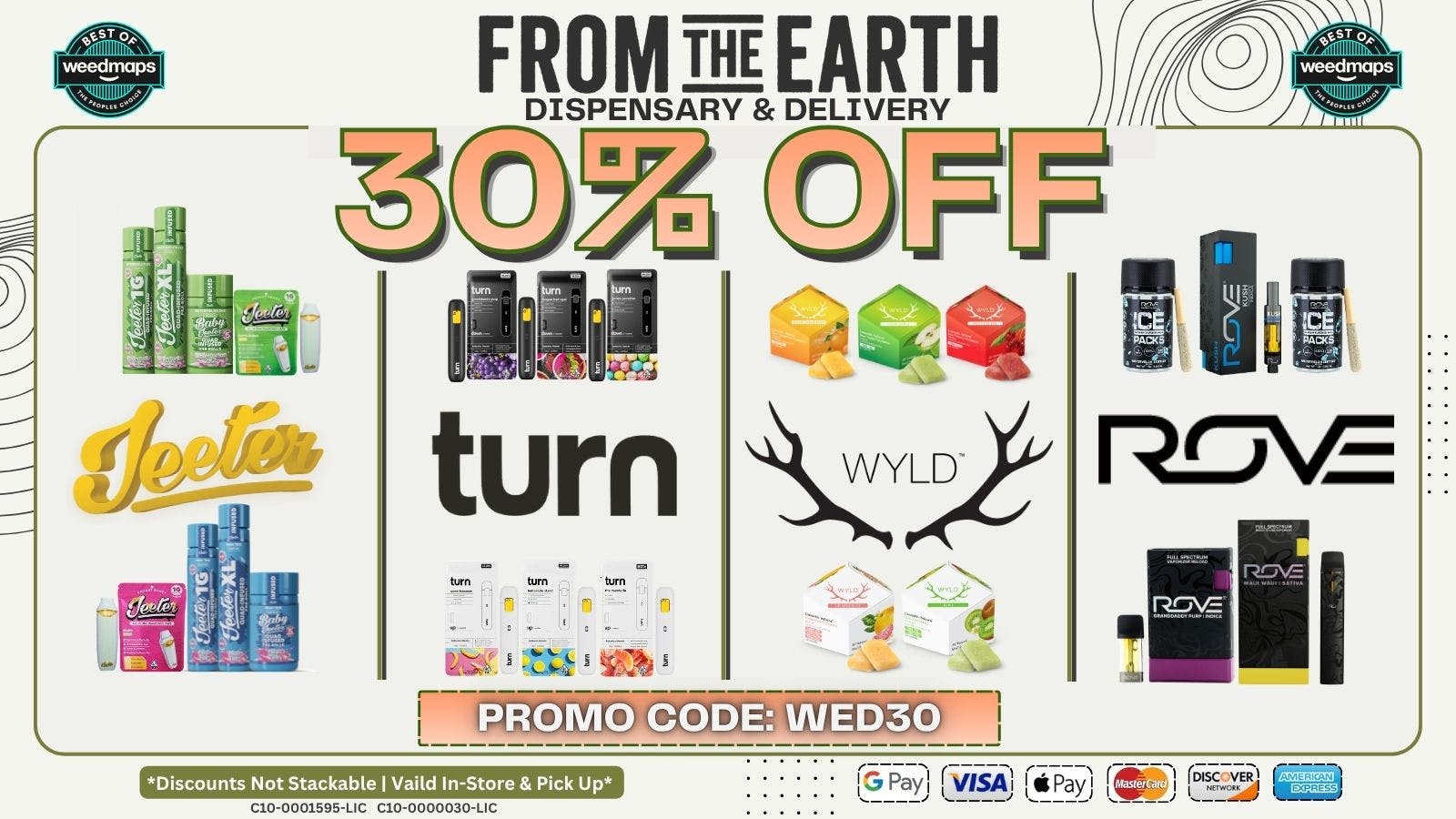 From the Earth – Costa Mesa – Delivery and Dispensary 30% OFF FOUR SELECT BRANDS (WEDNESDAYS)