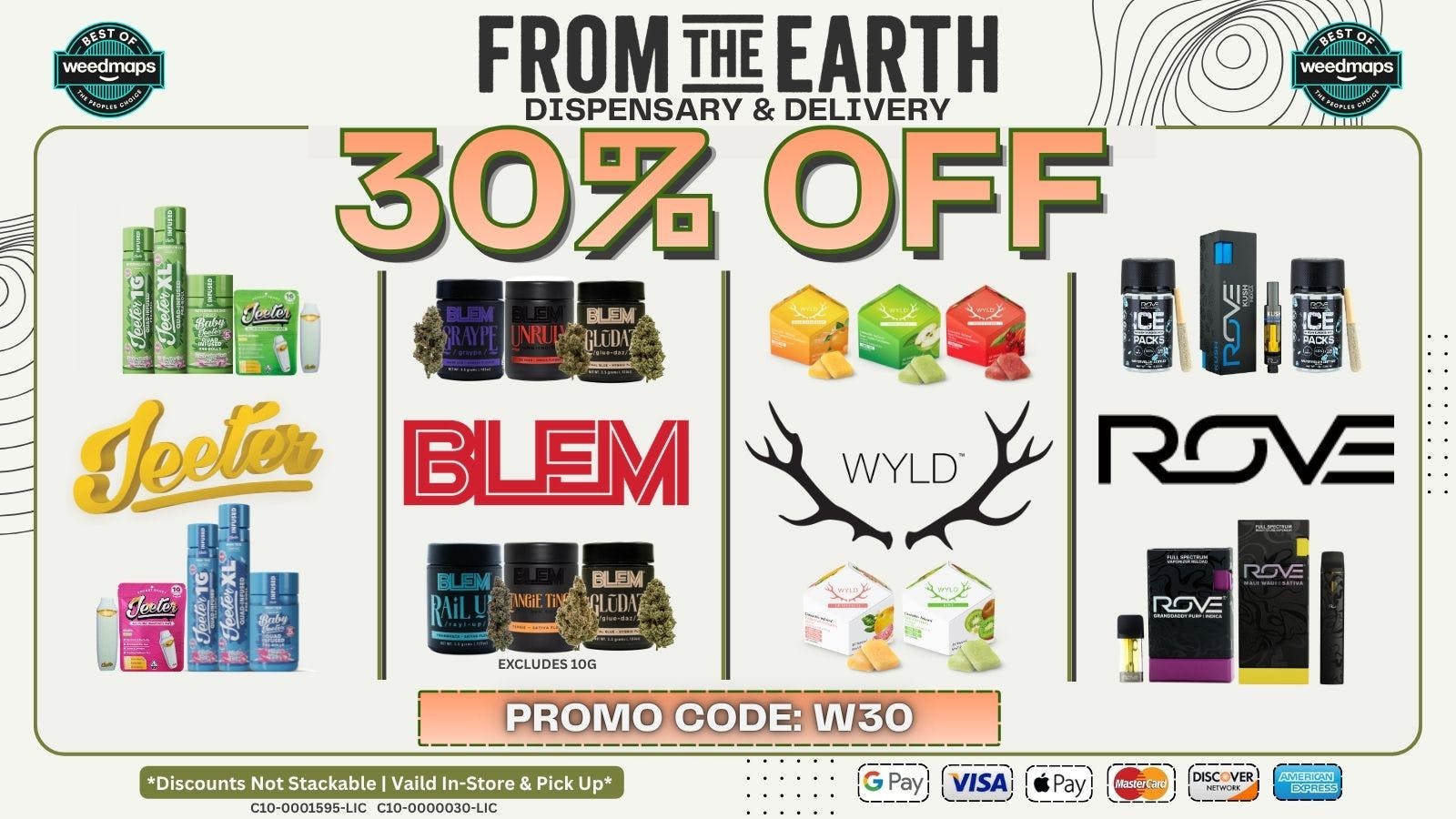 From the Earth – Oxnard – Delivery and Dispensary 30% OFF FOUR SELECT BRANDS (WEDNESDAY)