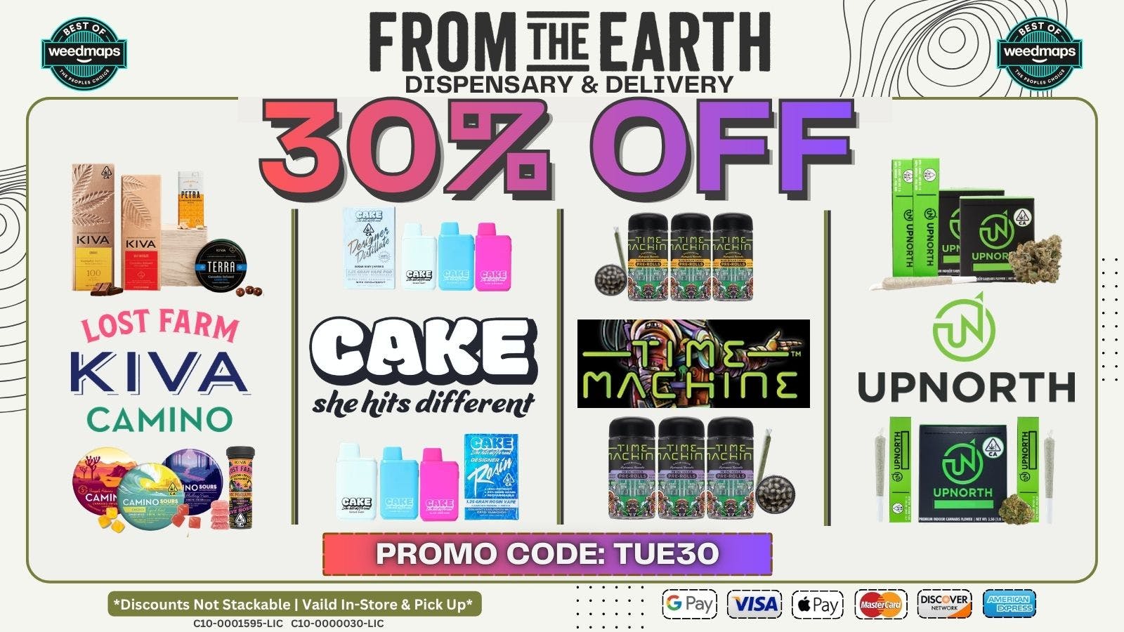 From the Earth – Costa Mesa – Delivery and Dispensary 30% OFF FOUR SELECT BRANDS (TUESDAYS)