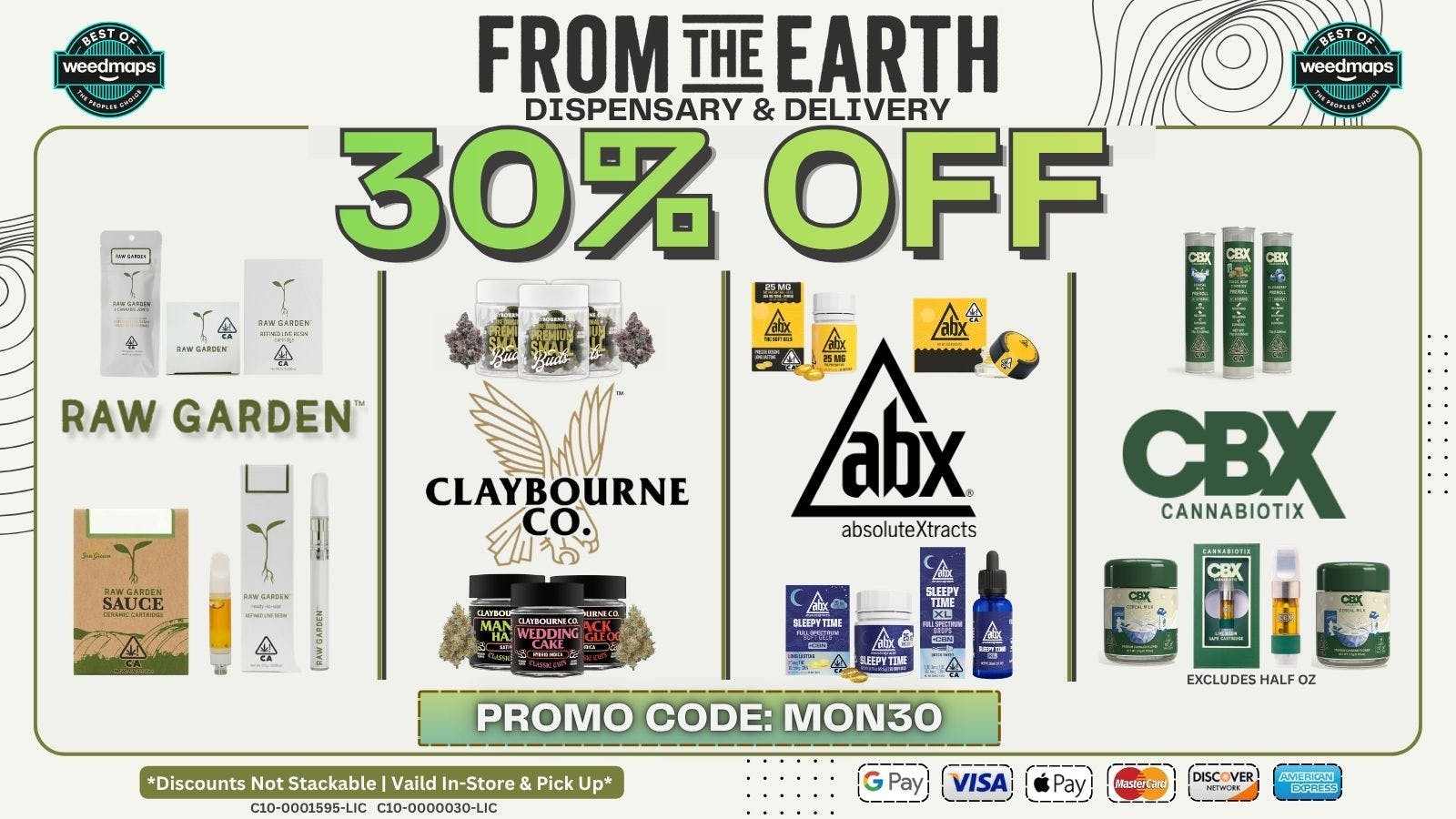 From the Earth - Fullerton - Delivery and Dispensary 30% OFF FOUR SELECT BRANDS (MONDAYS)