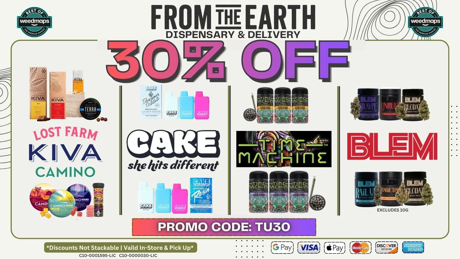 From the Earth – Oxnard – Delivery and Dispensary 30% OFF FOUR SELECT BRANDS (TUESDAY)