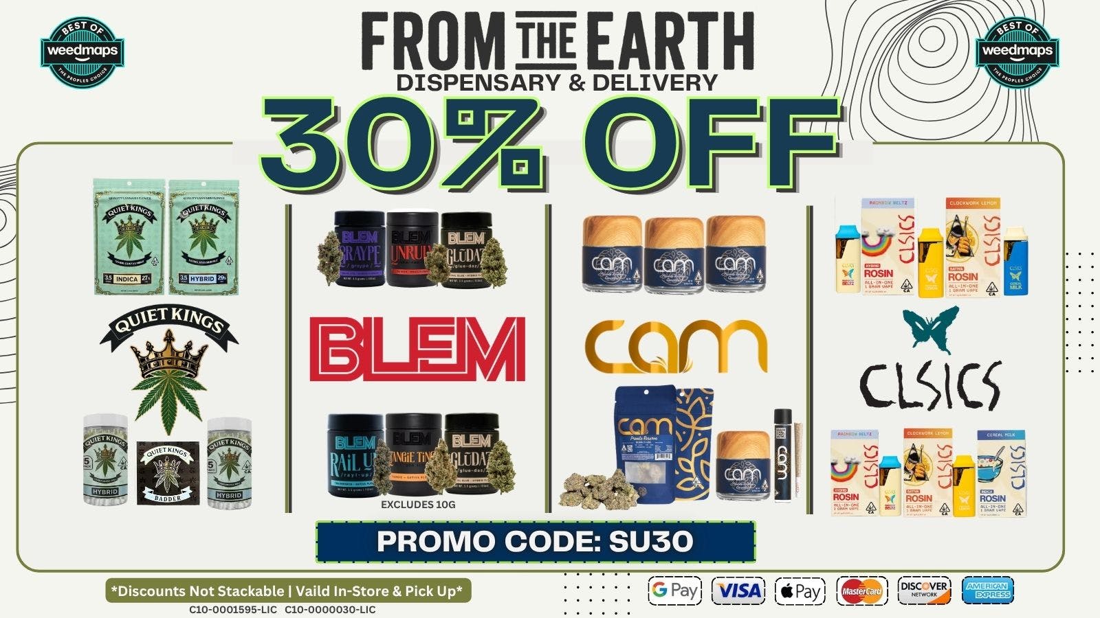 From the Earth – Oxnard – Delivery and Dispensary 30% OFF FOUR SELECT BRANDS (SUNDAY)