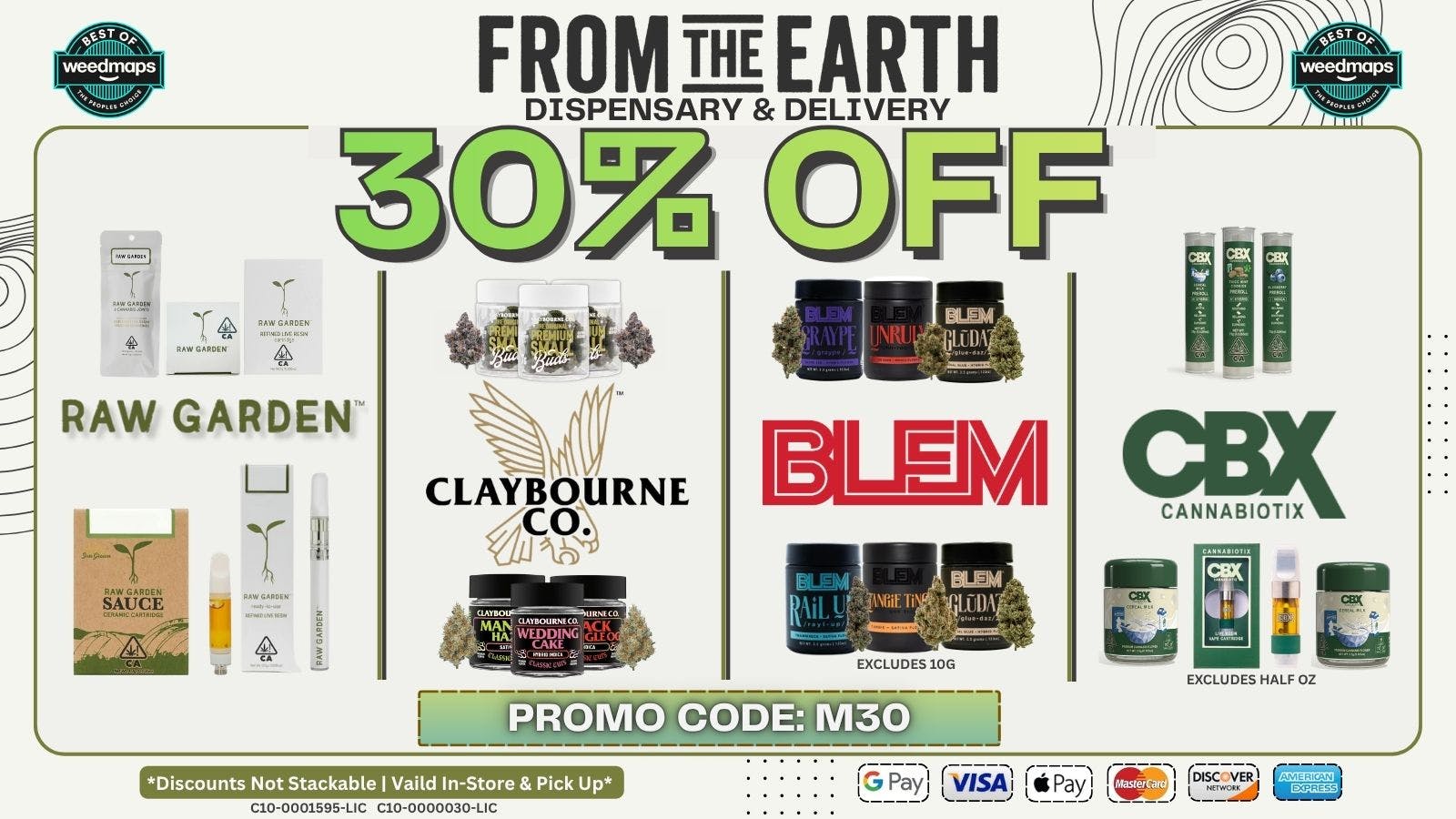 From the Earth – Oxnard – Delivery and Dispensary 30% OFF FOUR SELECT BRANDS (MONDAY)